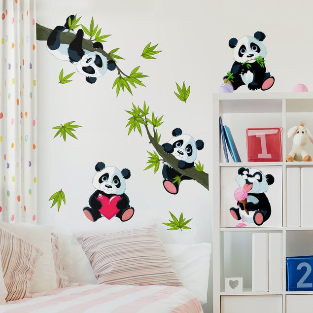 Wanddeko grün Pandabären Set Herz