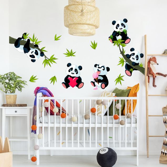 Wanddeko Büro Pandabären Set Herz