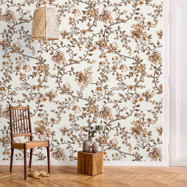 Wanddeko Wohnzimmer Pastell Blumenranken getrocknet