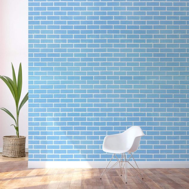 Wanddeko Schlafzimmer Pastellblaue Ziegelwand