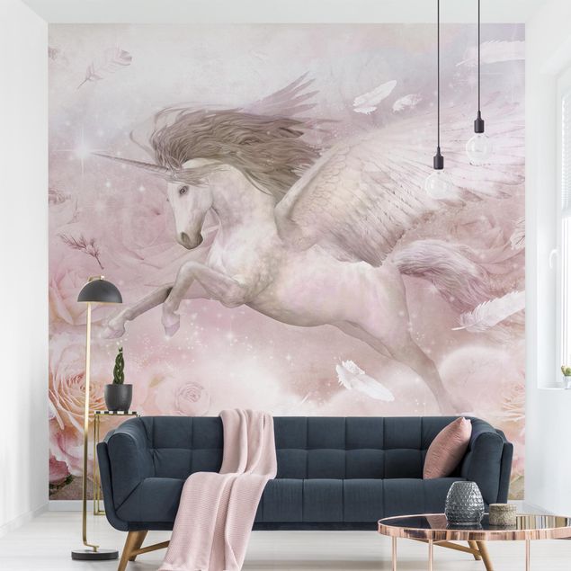 Wanddeko Babyzimmer Pegasus Einhorn mit Rosen
