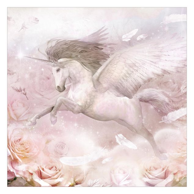 Wanddeko rosa Pegasus Einhorn mit Rosen