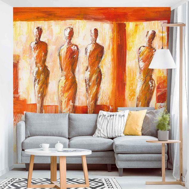Wanddeko Schlafzimmer Vier Figuren in Orange