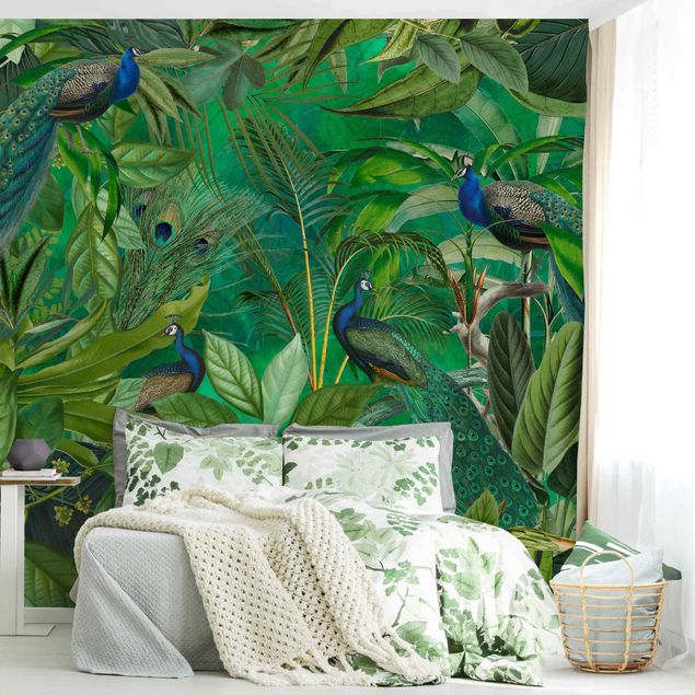 Wanddeko Schlafzimmer Pfauen im Dschungel