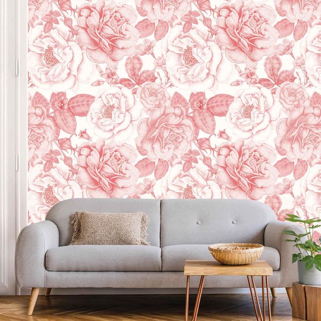Wanddeko Wohnzimmer Pfingstrosen Pattern Rosa