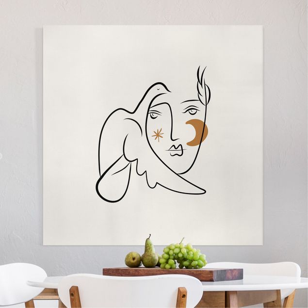 Wanddeko beige Picasso Interpretation - Dame mit Taube II