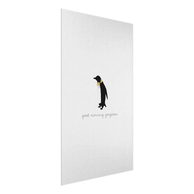 Wanddeko über Bett Pinguin Zitat Good Morning Gorgeous