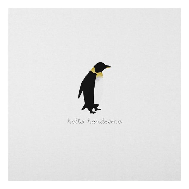 Wanddeko schwarz-weiß Pinguin Zitat Hello Handsome