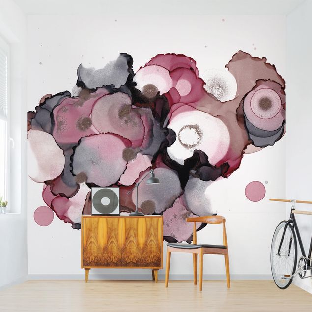 Wanddeko Wohnzimmer Pink-Beige Tropfen mit Roségold