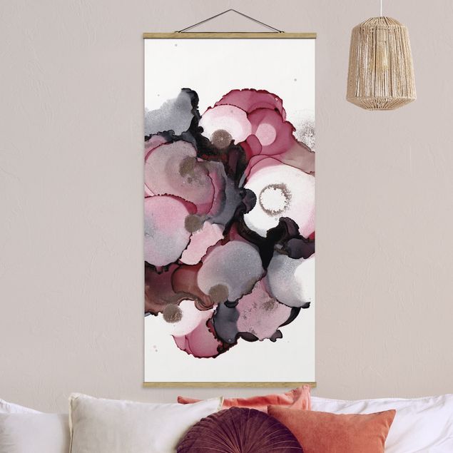 Wanddeko Wohnzimmer Pink-Beige Tropfen mit Roségold
