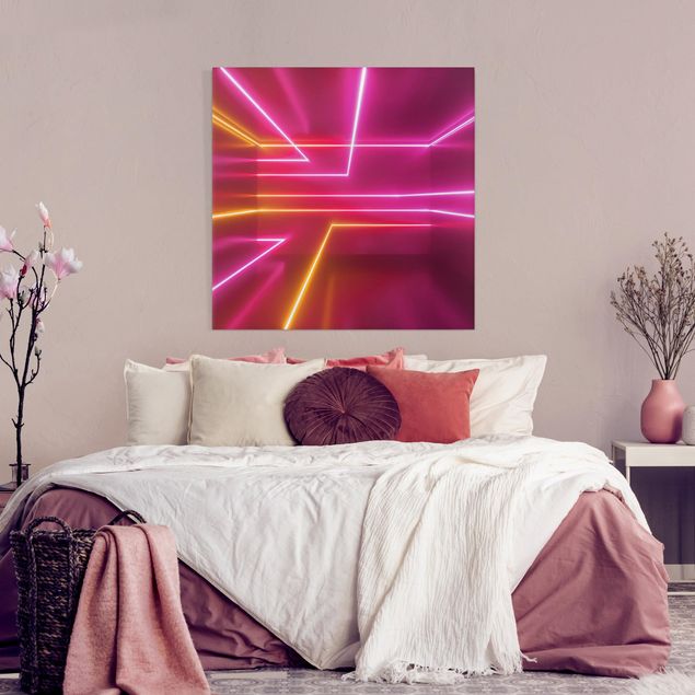 Wanddeko Wohnzimmer Pinke Neonstreifen