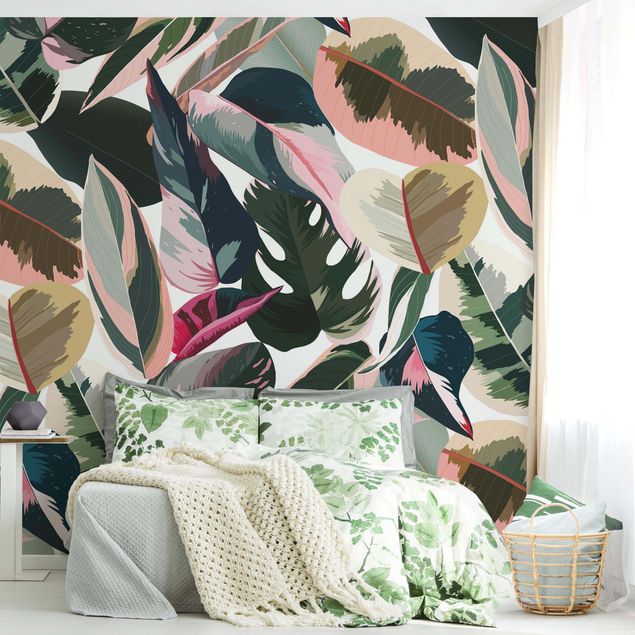 Wanddeko Schlafzimmer Pinke Tropen Muster XXL