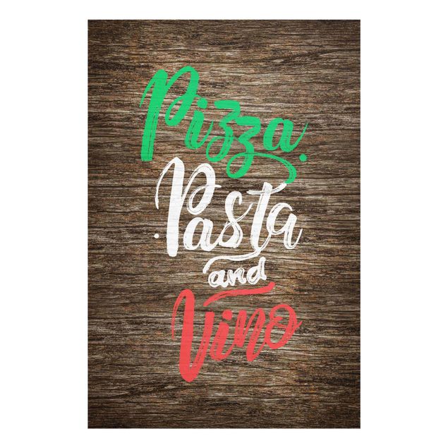 Deko Schriftzug Pizza Pasta and Vino auf Planke