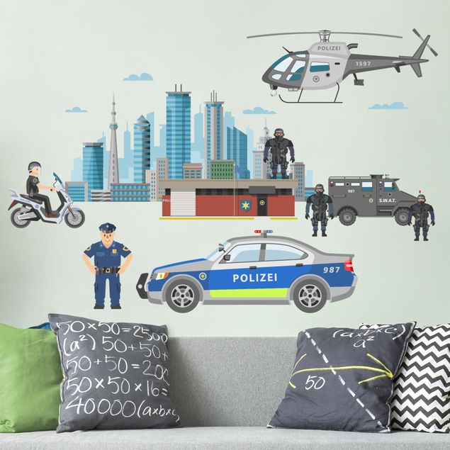 Wandtattoo Auto Polizei und Polizeiautos Set