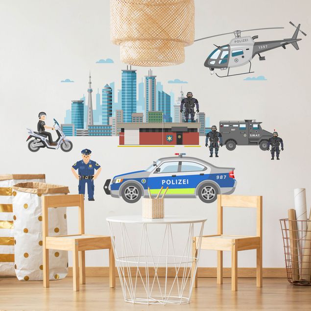 Wanddeko Büro Polizei und Polizeiautos Set