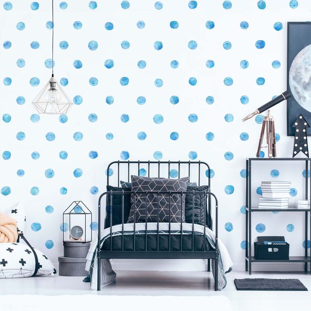 Wanddeko Jungenzimmer Punkte Aquarell Set Blau