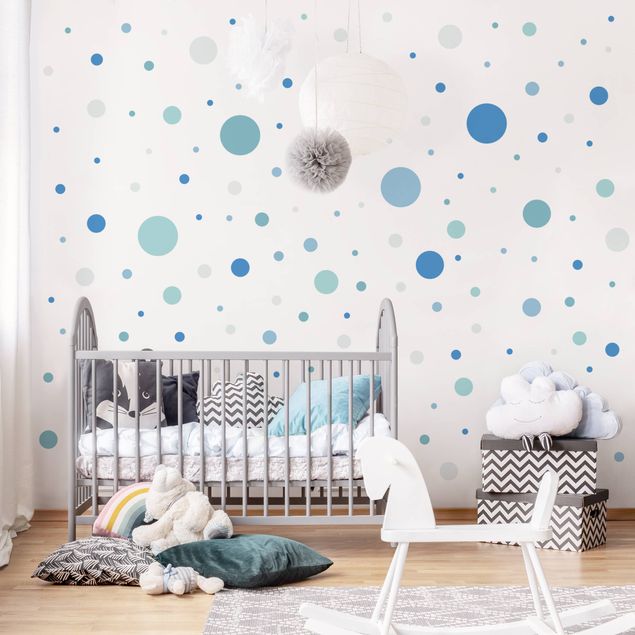 Wanddeko Babyzimmer Punkte Konfetti Blau Grau Petrol Set