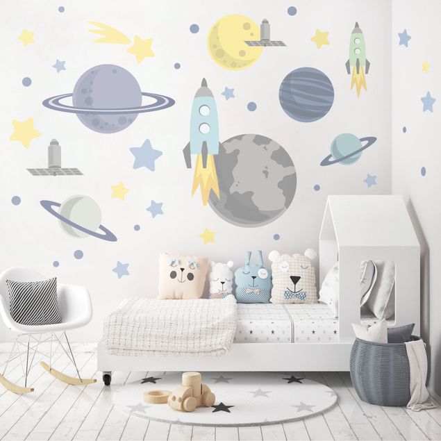 Wanddeko Babyzimmer Rakete und Planeten