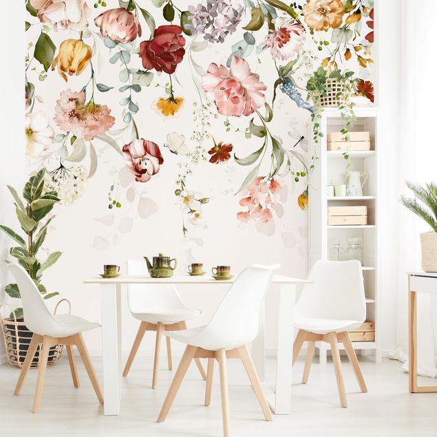 Wanddeko Wohnzimmer Rankende Blumen Aquarell
