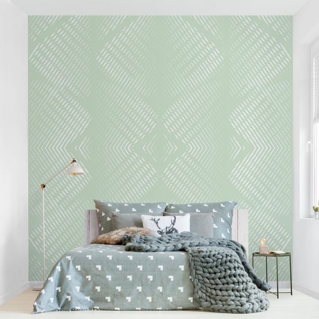 Wanddeko Schlafzimmer Rautenmuster mit Streifen in Mintgrün