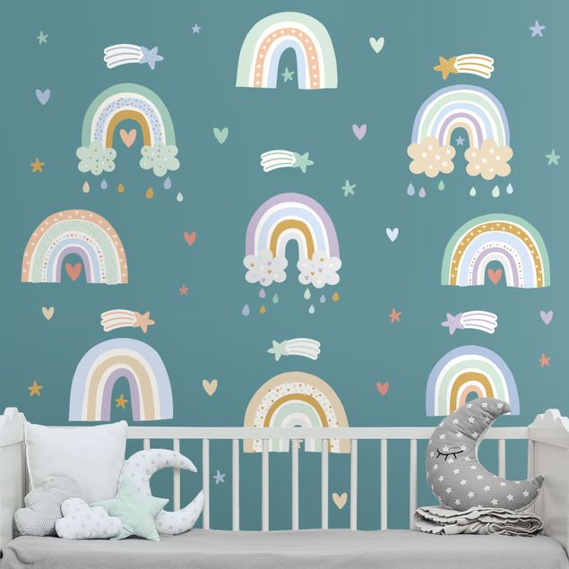 Wanddeko Büro Regenbögen Pastell Set