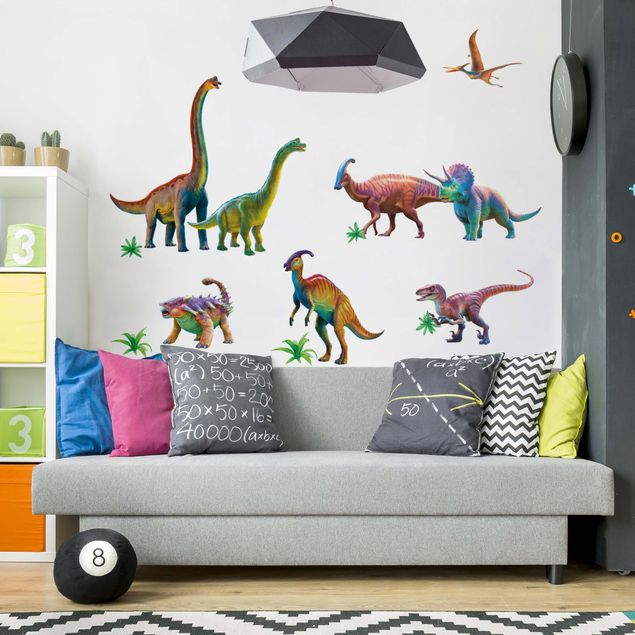Wanddeko Jungenzimmer Regenbogen Dinosaurier Set