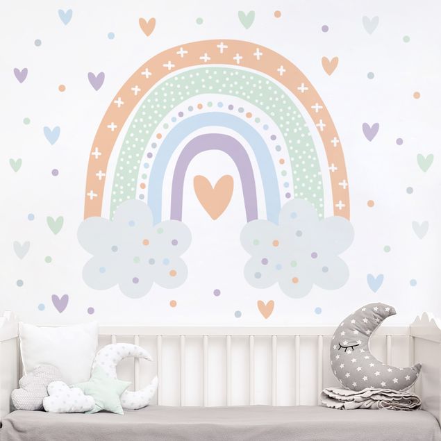 Babyzimmer Deko Regenbogen mit Wolken Pastell