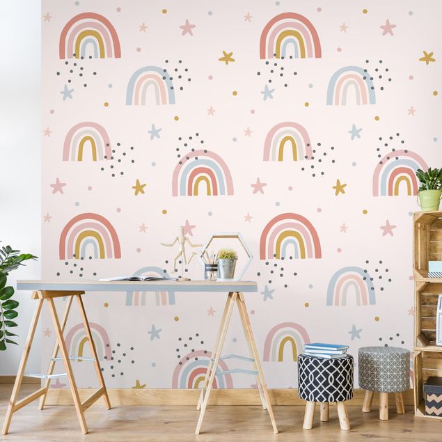 Wanddeko Büro Regenbogenwelt mit Sternen und Pünktchen
