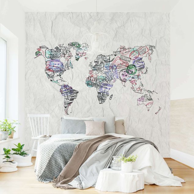 Wanddeko Schlafzimmer Reisepass Stempel Weltkarte
