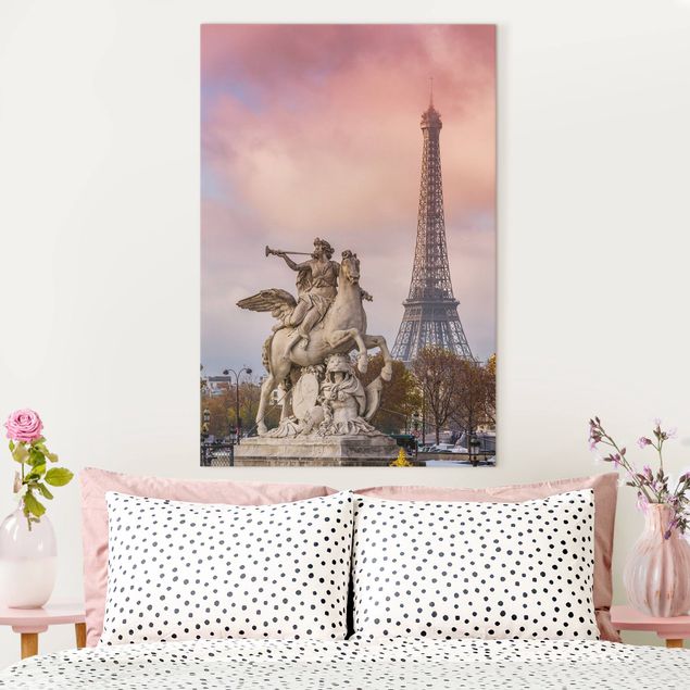 Wanddeko Wohnzimmer Reiterstatue vor Eiffelturm