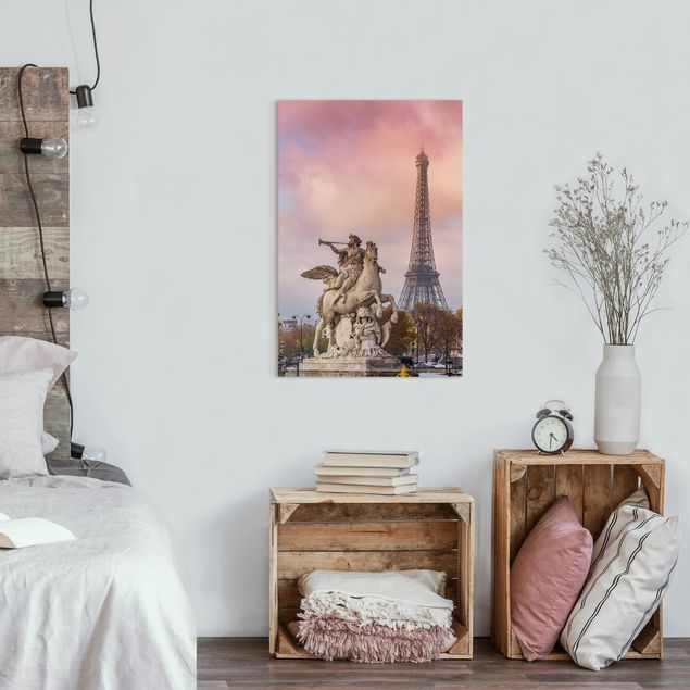 Wandbilder Paris Reiterstatue vor Eiffelturm
