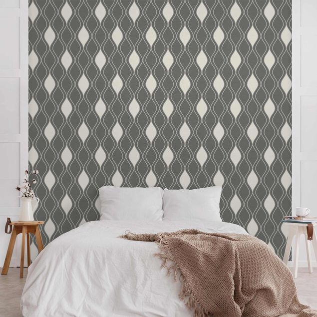 Wanddeko Schlafzimmer Retro Muster mit glänzenden Tropfen in anthrazit