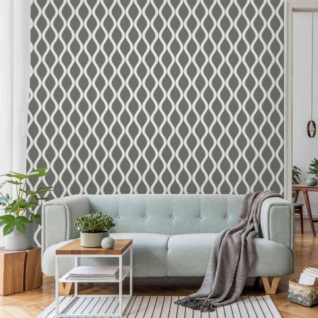 Wanddeko Wohnzimmer Retro Muster mit glänzenden Wellen in anthrazit
