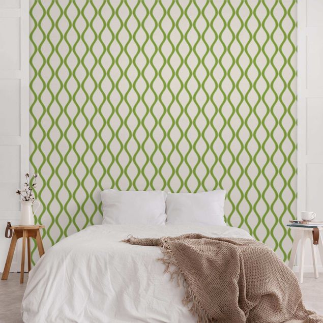 Wanddeko Schlafzimmer Retro Muster mit Wellen in hellgrün