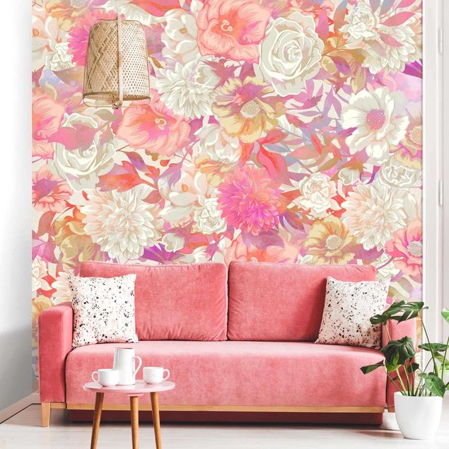 Wanddeko Wohnzimmer Rosa Blütentraum mit Rosen