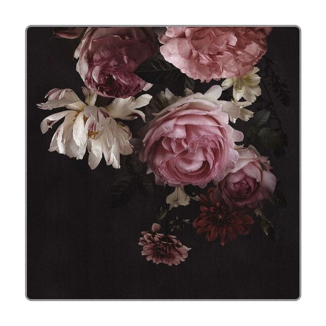 Wanddeko Praxis Rosa Blumen auf Schwarz Vintage