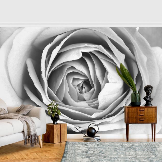 Wanddeko Schlafzimmer Rosa Rosenblüte Schwarz-Weiß
