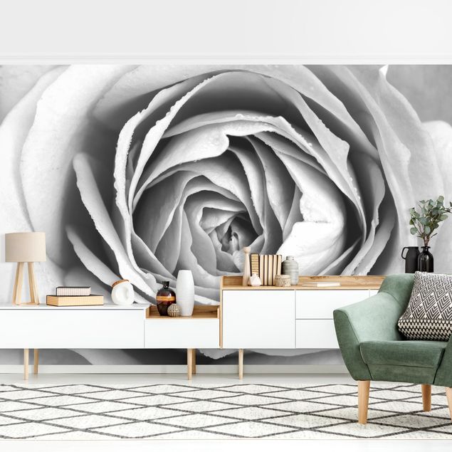 Wanddeko Flur Rosa Rosenblüte Schwarz-Weiß