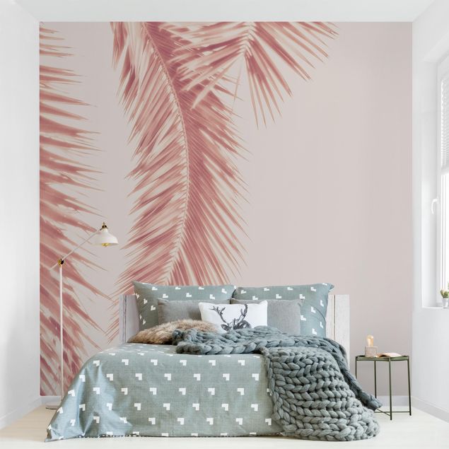 Wanddeko Wohnzimmer Rosegoldene Palmenblätter