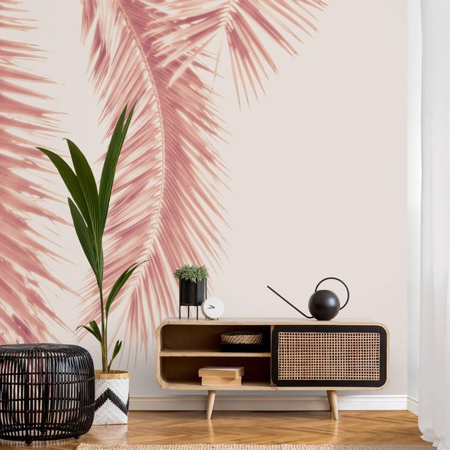 Wanddeko Schlafzimmer Rosegoldene Palmenblätter