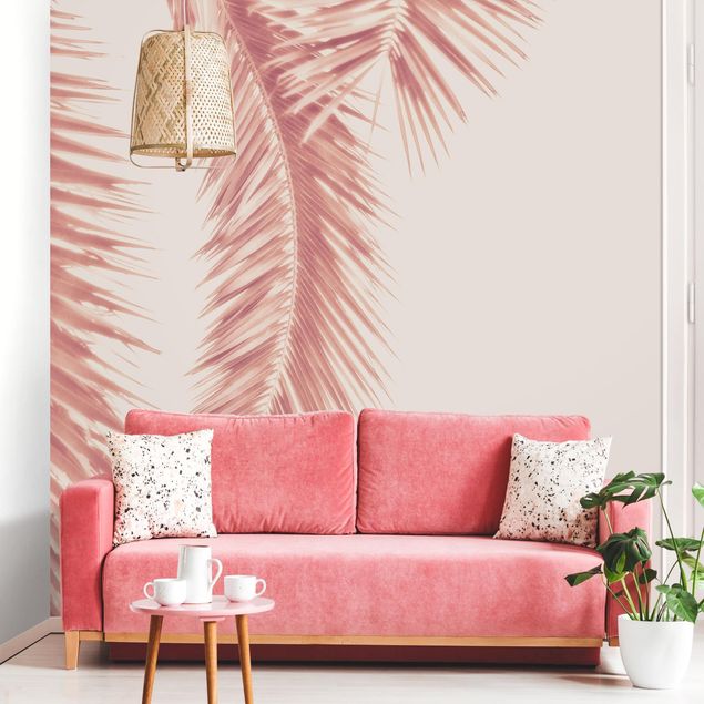 Wanddeko Flur Rosegoldene Palmenblätter
