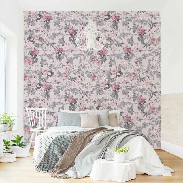 Wanddeko Wohnzimmer Rosenblüten auf Rosa