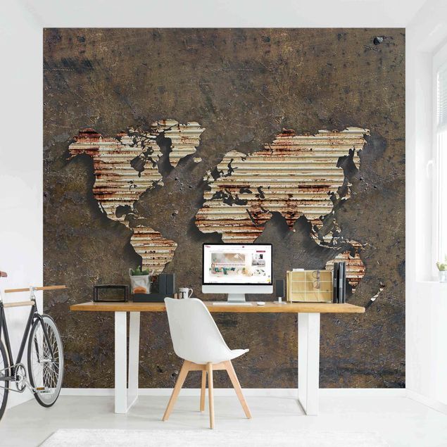 Wanddeko Wohnzimmer Rost Weltkarte