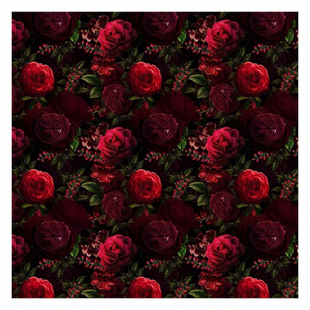 Wanddeko Büro Rote Rosen vor Schwarz