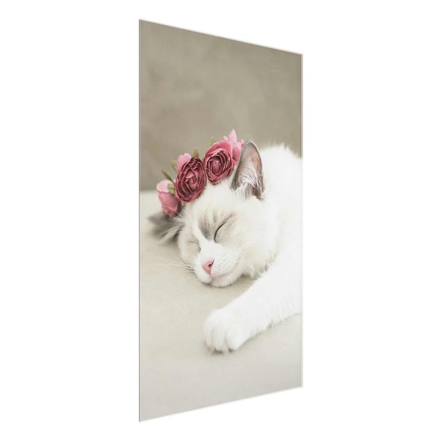 Wandbilder Katzen Schlafende Katze mit Rosen