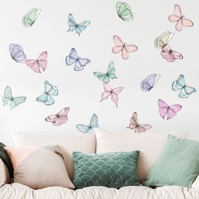 Deko Kinderzimmer Schmetterlinge Aquarell Pastell Set