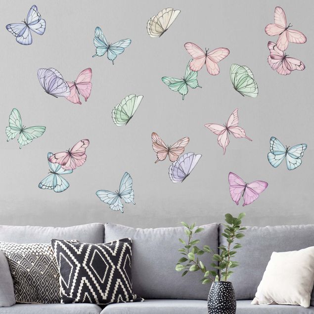 Wanddeko Büro Schmetterlinge Aquarell Pastell Set