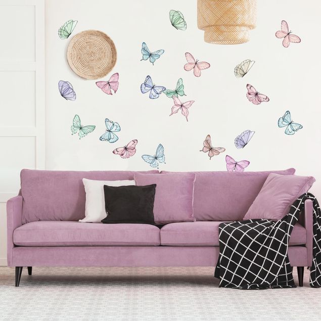 Wanddeko Babyzimmer Schmetterlinge Aquarell Pastell Set