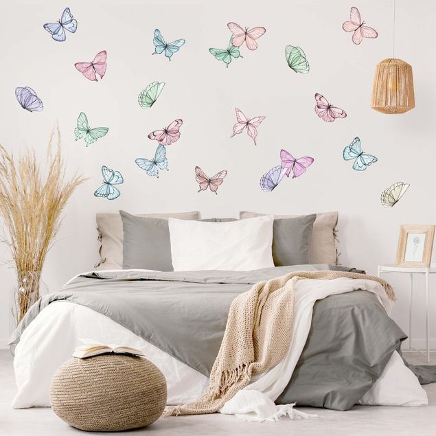 Wanddeko Mädchenzimmer Schmetterlinge Aquarell Pastell Set