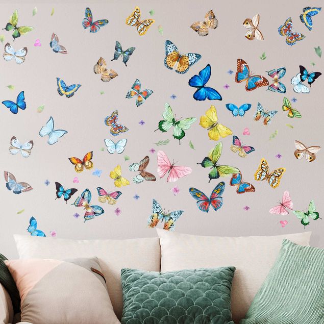 Wanddeko Büro Schmetterlinge Aquarell XXL Set